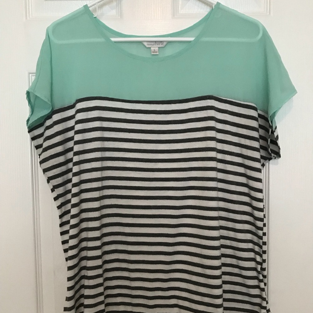 Charming Charlie Mint & Stripes Blouse